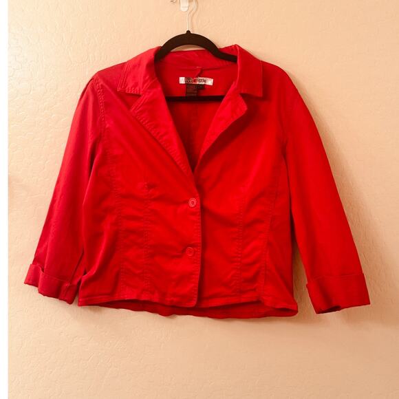 Live a Little Women's Red 3/4 Cuffed Sleeve Button Front Blazer Jacket Top Sz L - Picture 5 of 10